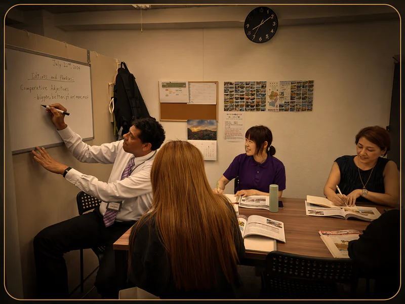 銀座の英会話スクールで行われているグループレッスンの様子